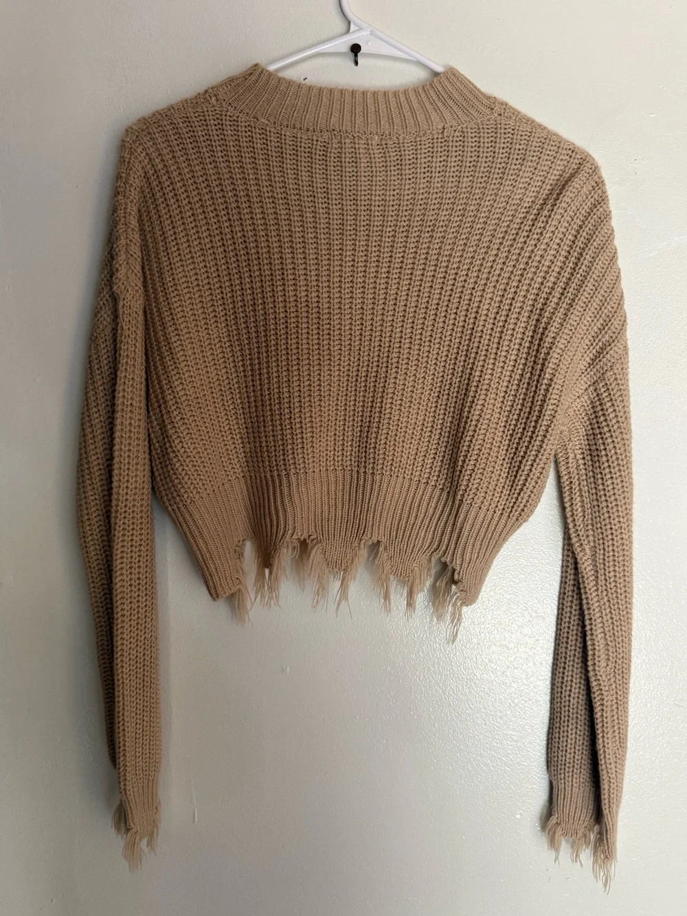 Rue21 Cropped Distressed Knit Sweater - Tan